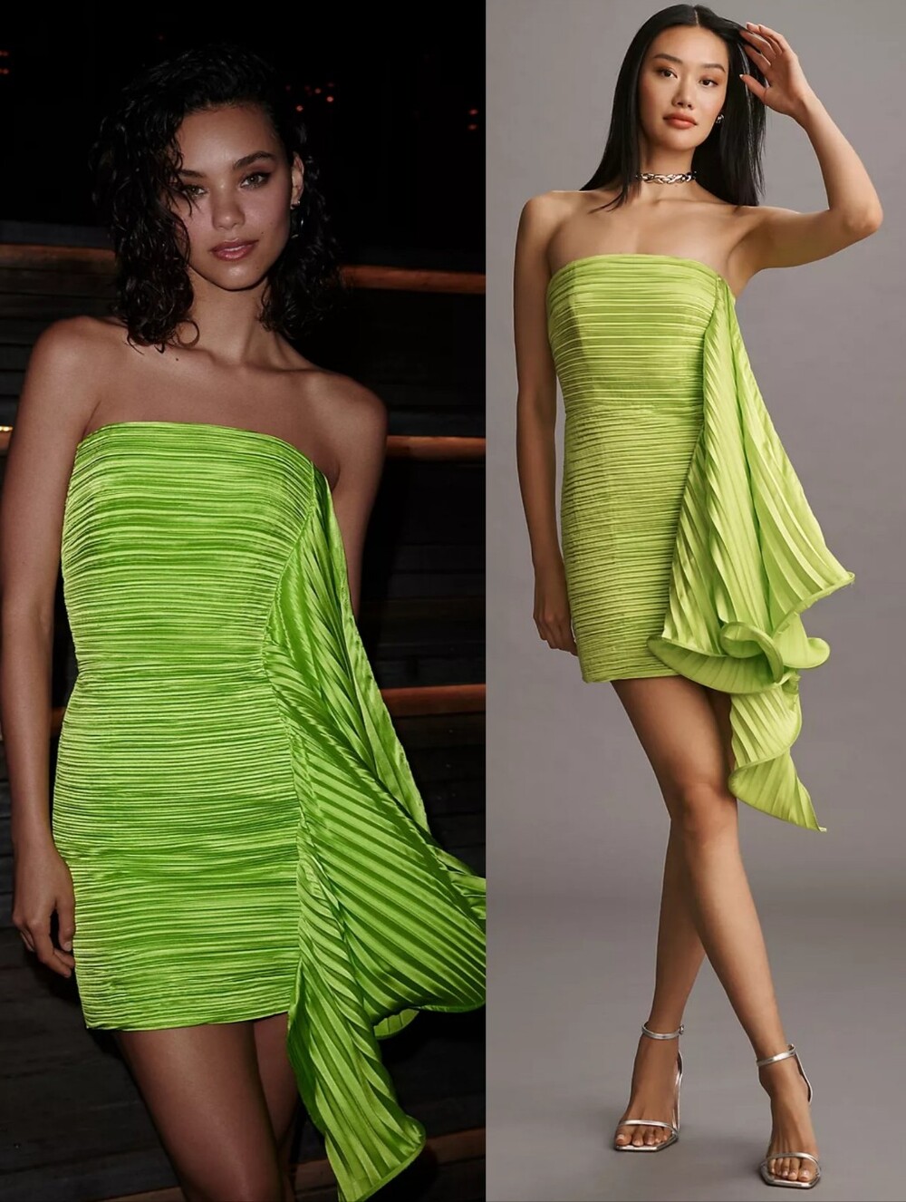 Amur Kayleigh Plissee Dress Limeade Green Size 6 Strapless Statement